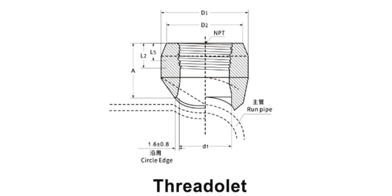ASME B16.11 thredolet dimensions